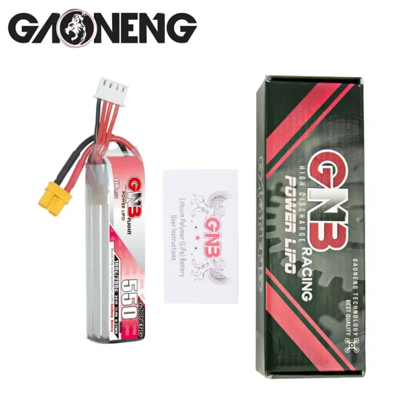 Batería LiPo GAONENG GNB LiHV 3S 11.4V 550mAh 100C XT30 de tipo largo