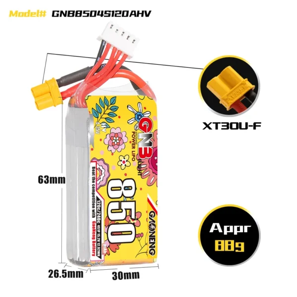 Batería LiPo GAONENG GNB LiHV 4S 15.2V 850mAh 120C XT30