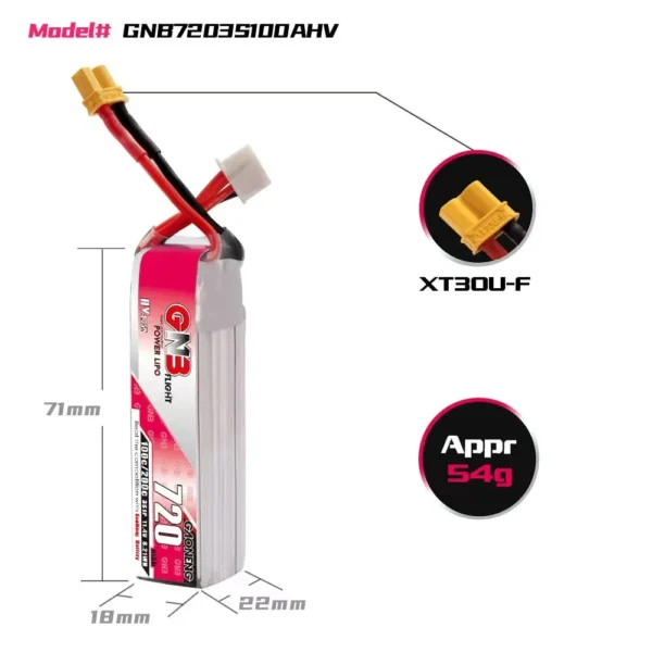 Batería LiPo GAONENG GNB LiHV 3S 11,4 V 720 mAh 100C XT30
