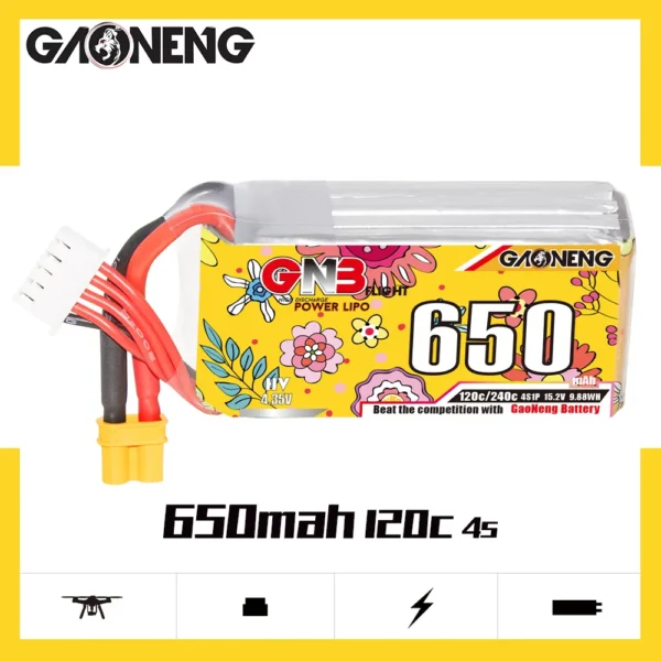 Batería LiPo GAONENG GNB LiHV 4S 15,2 V 650 mAh 120C XT30 HV