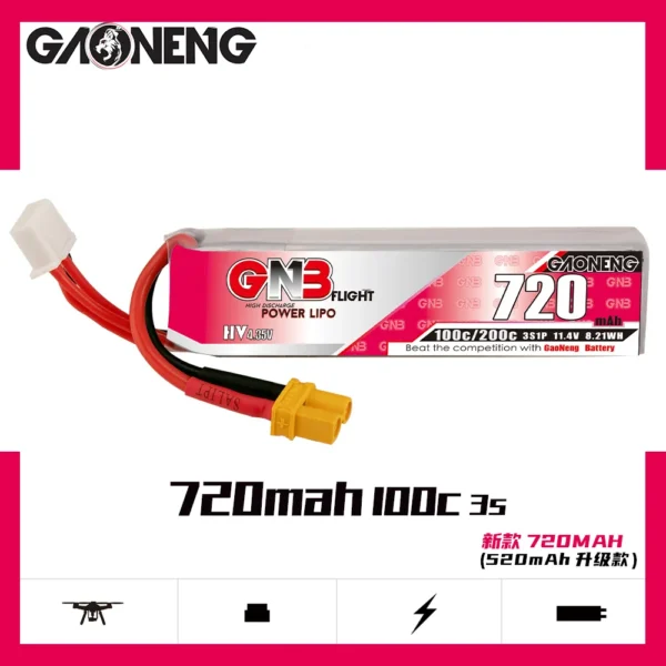 Batería LiPo GAONENG GNB LiHV 3S 11,4 V 720 mAh 100C XT30