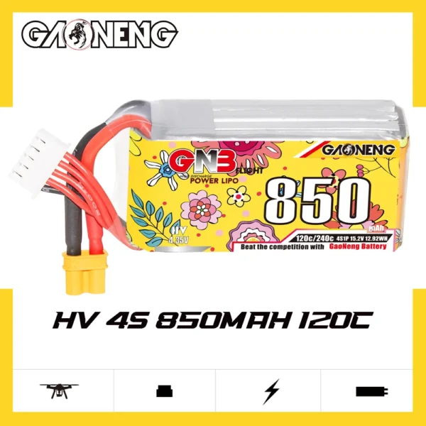 Batería LiPo GAONENG GNB LiHV 4S 15.2V 850mAh 120C XT30