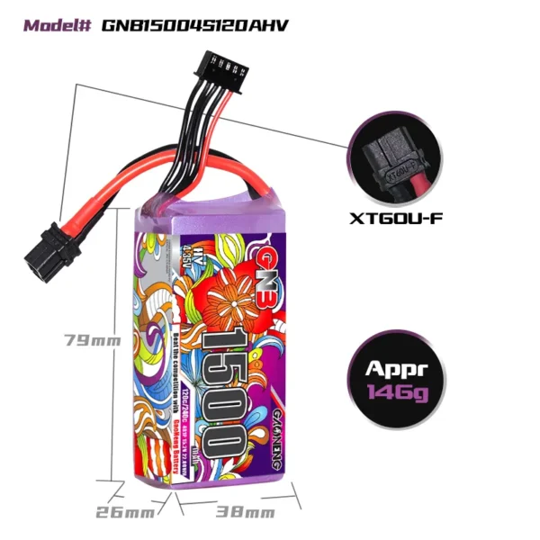 GAONENG GNB LiHV 4S 15.2V 1500mAh 120C XT60 Batería LiPo de largo alcance