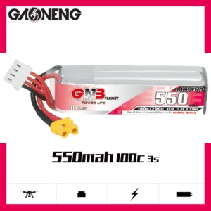 Batería LiPo GAONENG GNB LiHV 3S 11.4V 550mAh 100C XT30 de tipo largo